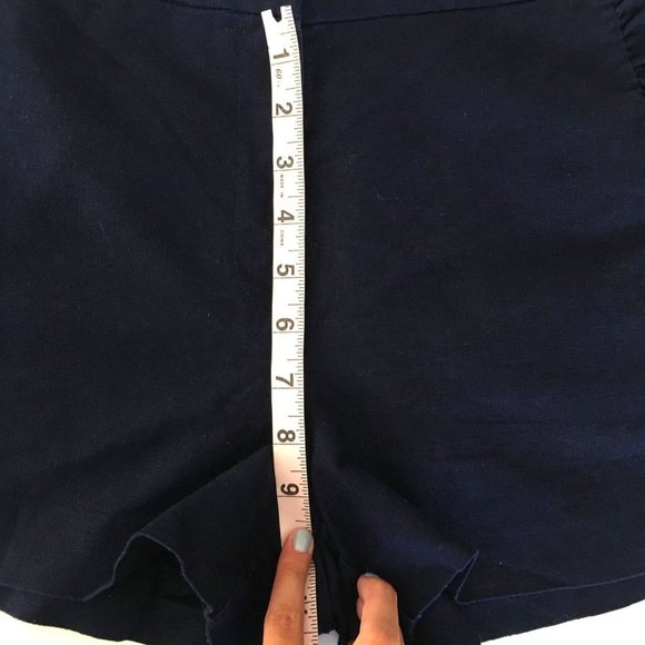 J. Crew Factory Navy Blue Ruffle High Rise Linen Blend Shorts Sz 4 - Picture 8 of 10